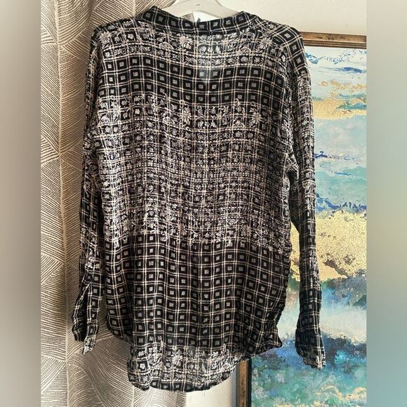 Free People Women Black Floral Long Sleeve Button Size XSP - Picture 2 of 11